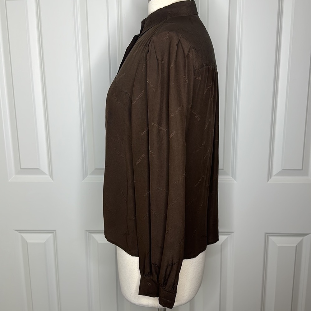 Vintage Valentino Silk Logo Embossed Bubble Sleeve Blouse Sz10 - Picture 9 of 12